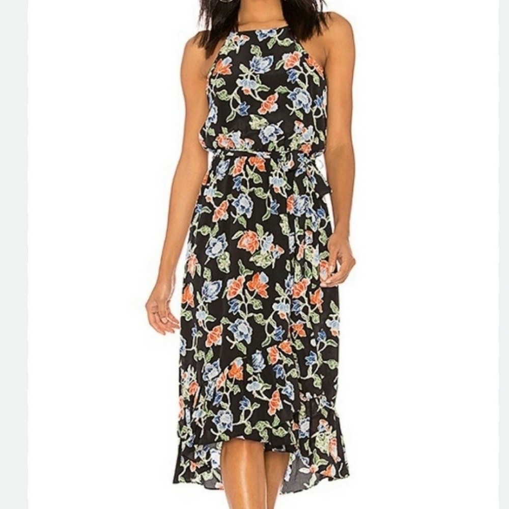 Joie Deme Floral High/Low Silk Dress Ruffle Elegant